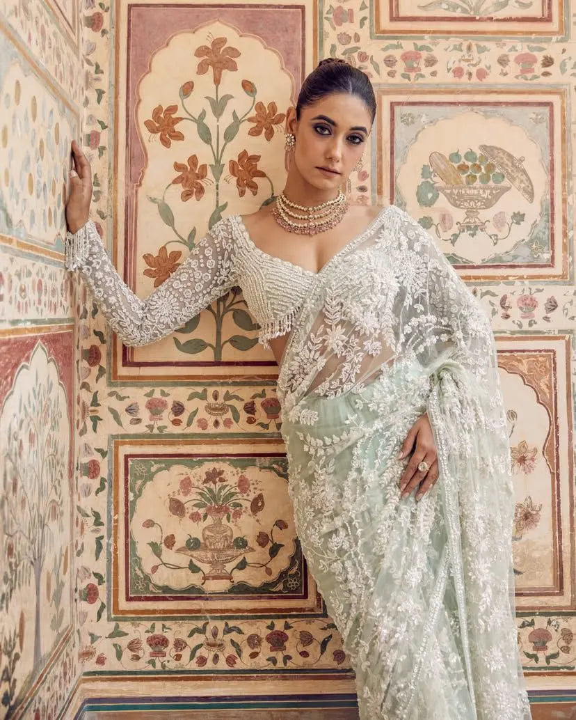 Exclusive Collection of Luxurious Embroidered Silk Party Wear Sarees for Winter Available for Wholesale and Online Retailers