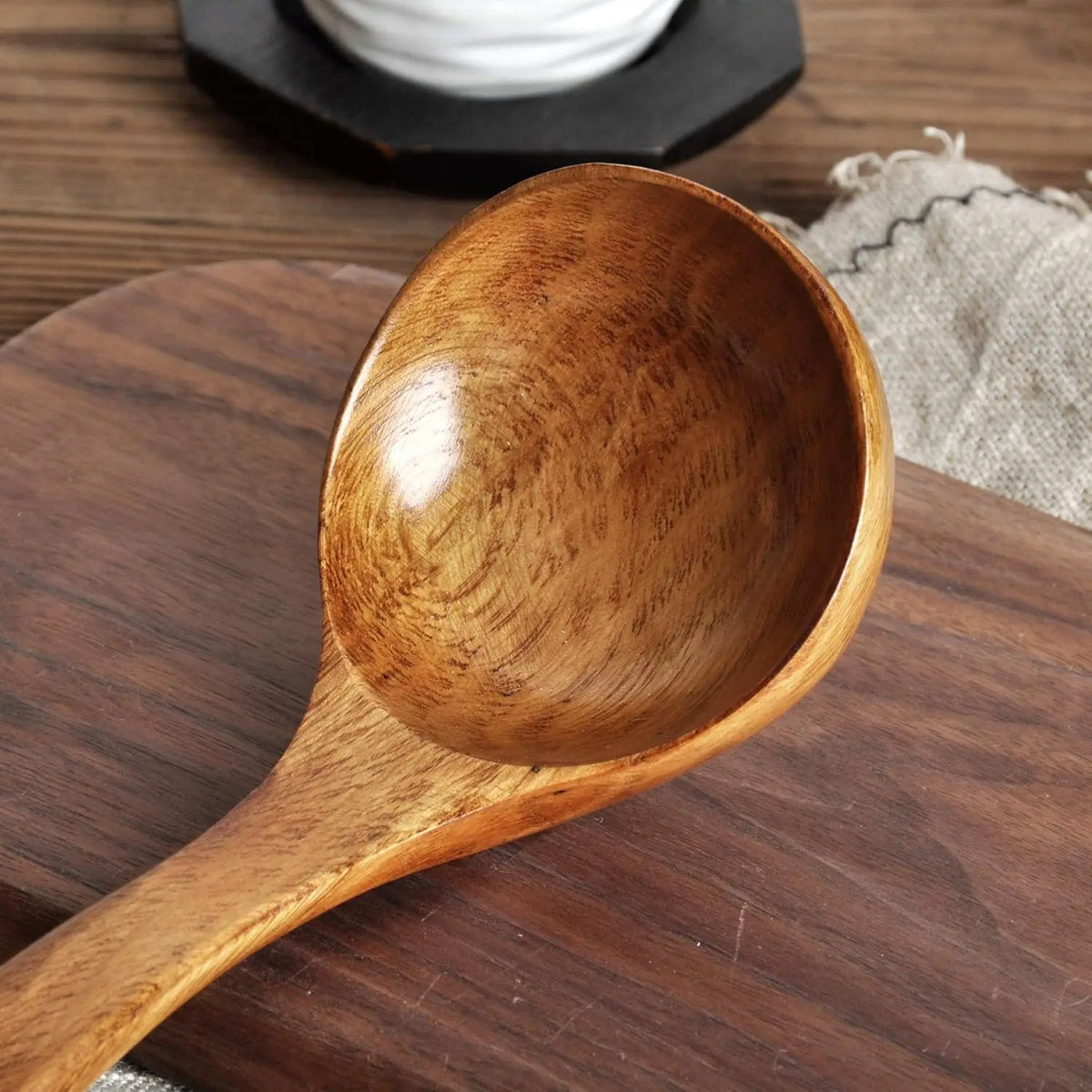 Handmade Natural Wood Eco-Friendly Lightweight Spoon Long Handle Durable Wooden Kitchen Utensil Serving Soup Stew Curry Set of 2