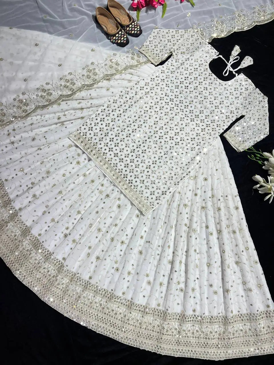 Readymade Traditional Ethnic Indian Pakistani Lehenga & Dupatta Set, Georgette With Embroidery Work Full Stitching Party Wear