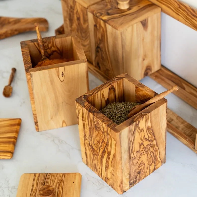 Best Selling Indian Wooden Spice Box Removable Compartments Eco-Friendly Dishwasher Safe Customizable Size Logo Herb Spice Nut
