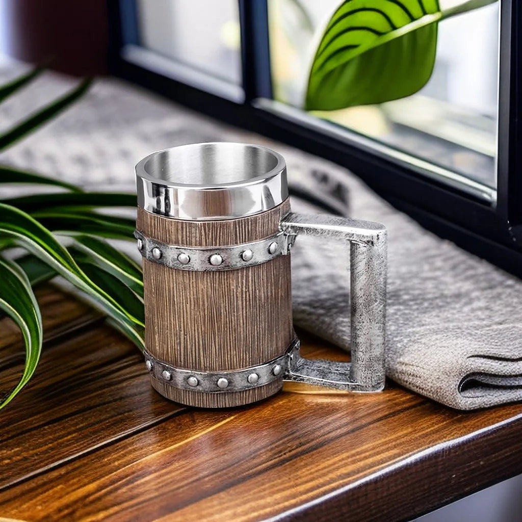 High Medieval Stainless Steel Lined 600ml Tumbler Retro Bar Style Wine Beer Glass Mug Halloween Home Decorative Good Wooden Mug