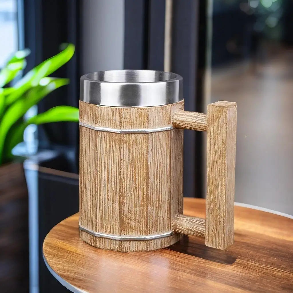 High Medieval Stainless Steel Lined 600ml Tumbler Retro Bar Style Wine Beer Glass Mug Halloween Home Decorative Good Wooden Mug