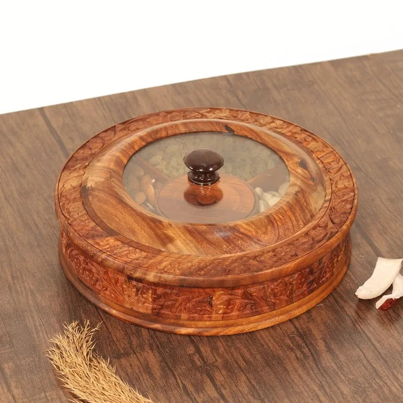 Best Selling Indian Wooden Spice Box Removable Compartments Eco-Friendly Dishwasher Safe Customizable Size Logo Herb Spice Nut