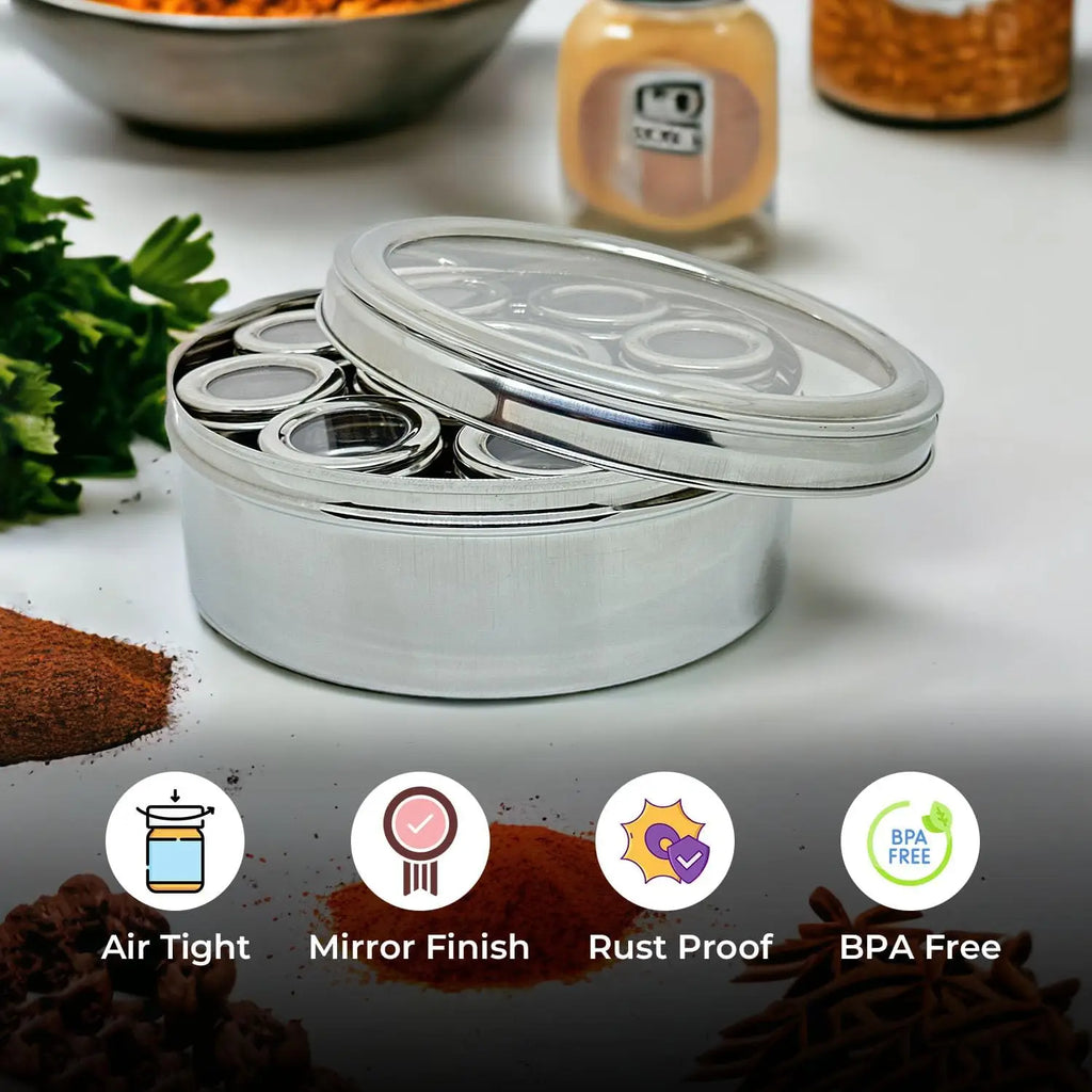 Wholesale Manufacturer Stainless Steel Spice Box See Through Lid Condiment Container Set Spice Jar Rack Kitchen Bulk Sale
