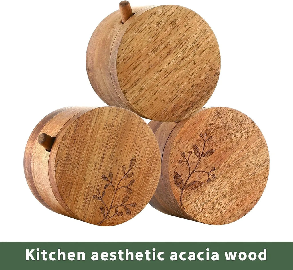 Artizon Studio Acacia Wood Salt Pepper Holder Kitchen Spice Storage Container Dishwasher Oven Safe Eco-Friendly Rustic Design