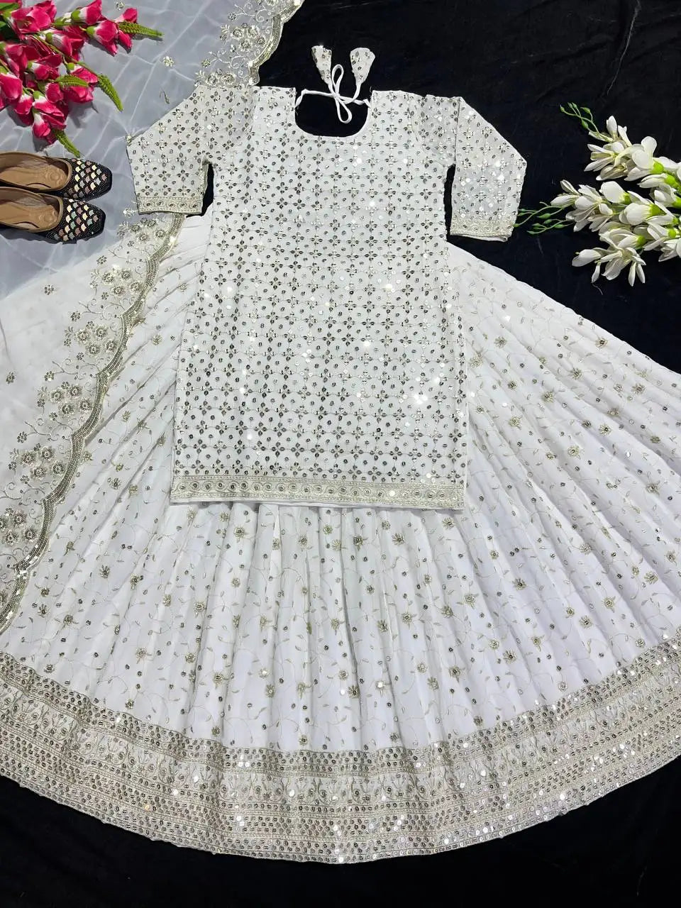 Readymade Traditional Ethnic Indian Pakistani Lehenga & Dupatta Set, Georgette With Embroidery Work Full Stitching Party Wear