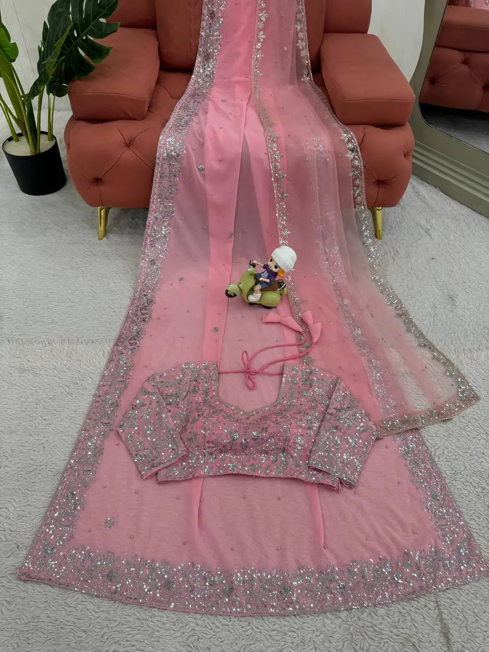 Indian Premium Quality Georgette Saree for Women Beautifully Designed for Summer Formal Wear for Parties Weddings New Trending