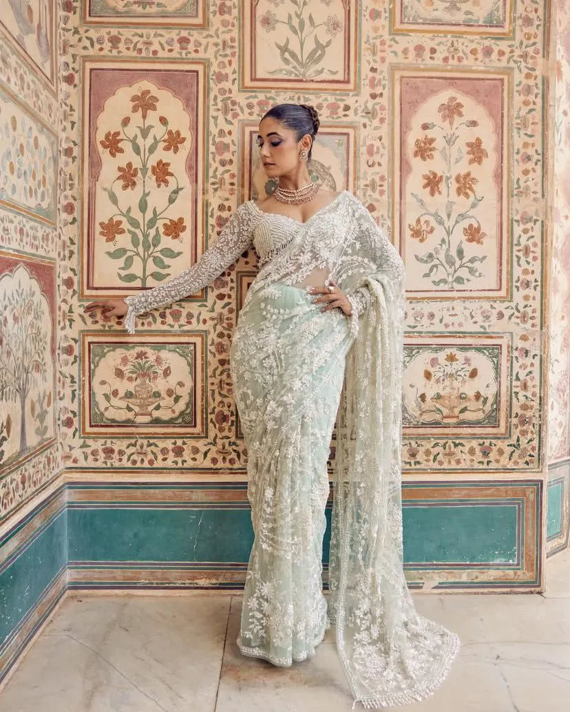 Exclusive Collection of Luxurious Embroidered Silk Party Wear Sarees for Winter Available for Wholesale and Online Retailers