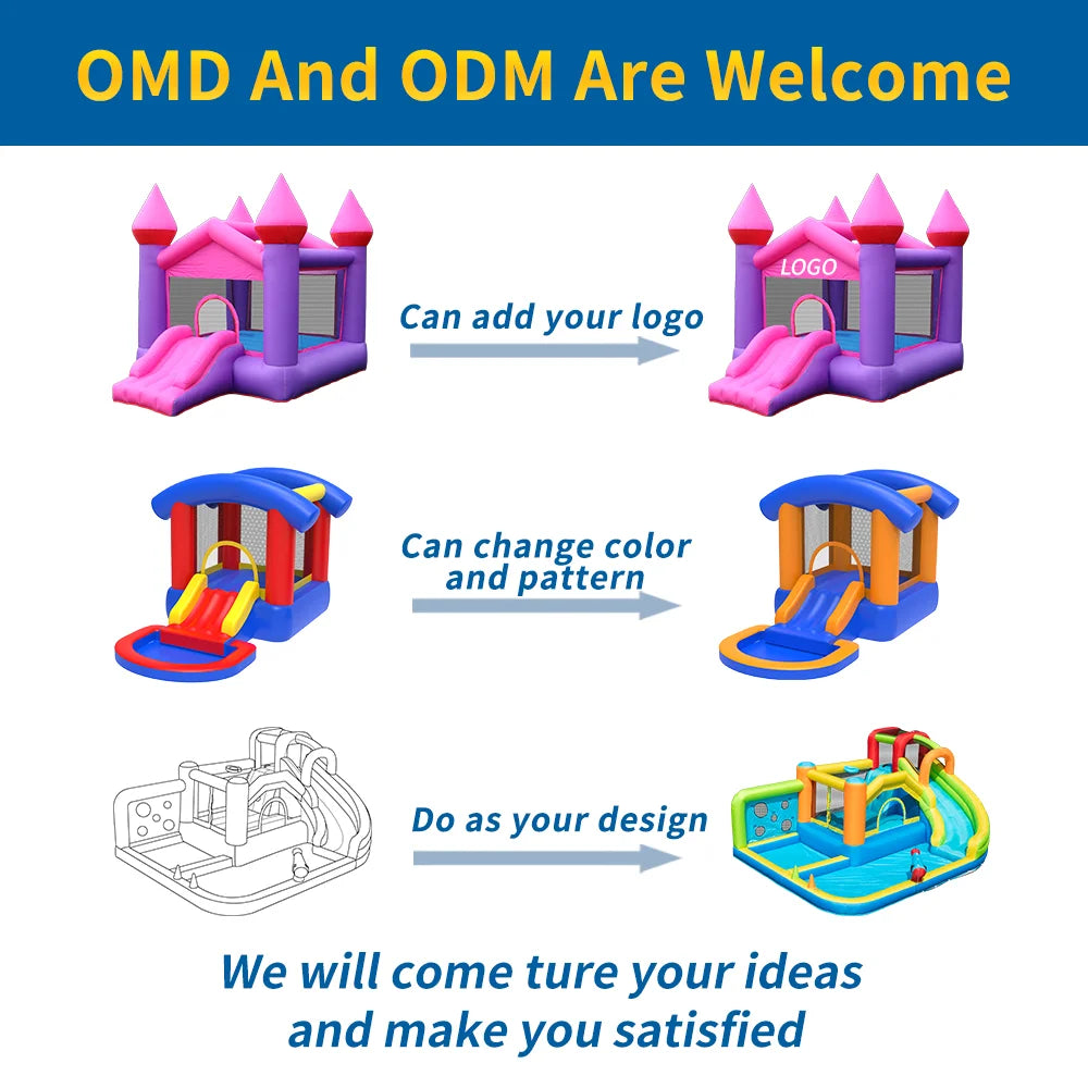 Portable Nylon Commercial Use Kids Inflatable Bouncy House Jumping Castle 450W Air Blower 4-Person Capacity Customizable Logo