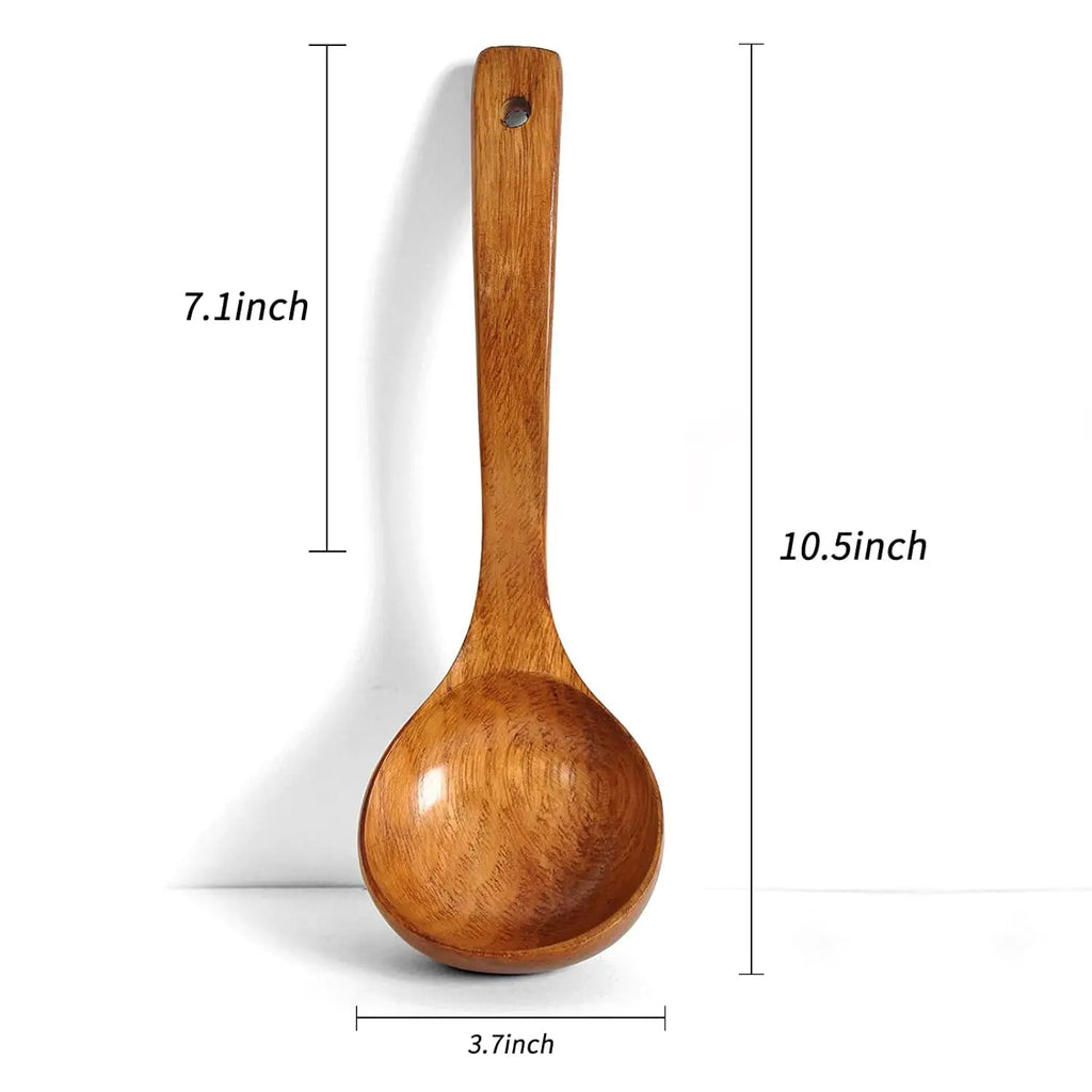 Handmade Natural Wood Eco-Friendly Lightweight Spoon Long Handle Durable Wooden Kitchen Utensil Serving Soup Stew Curry Set of 2