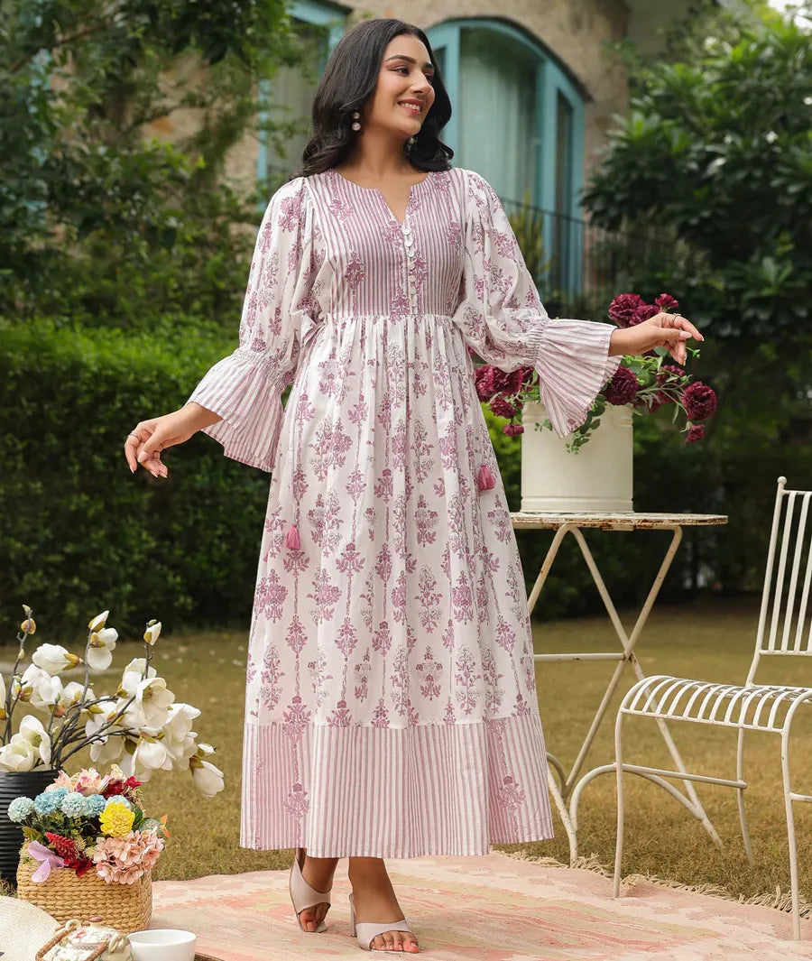 Women's Girls' Pure Cotton Maxi Dress Indian Block Print Casual Summer Evening Party Trendy New Wholesale Long Midi Dress