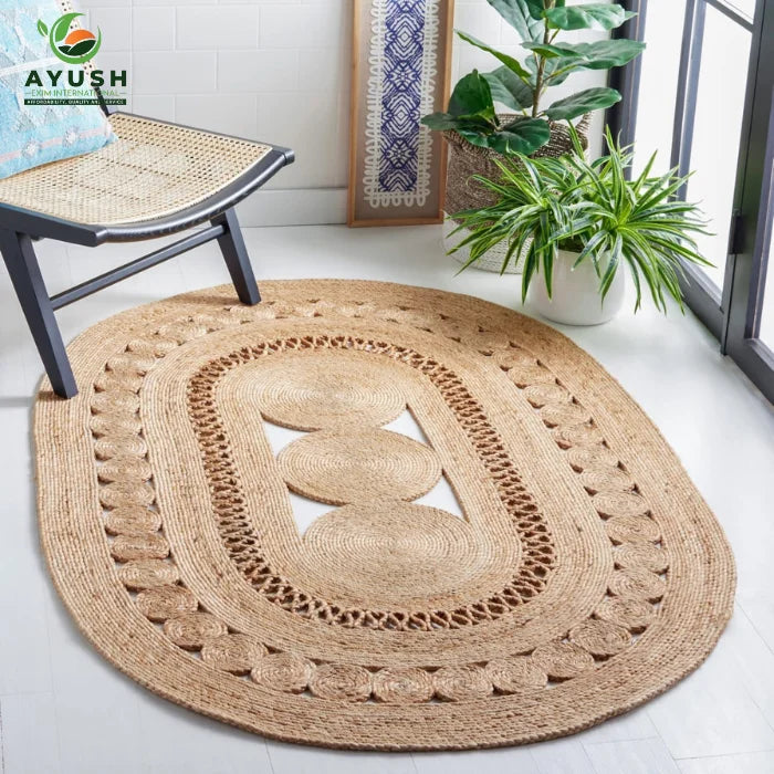 Manufacturer Custom Logo Available Decorative Round & Oval Cotton & Jute Area Rugs & Sets for Household Guest House Office