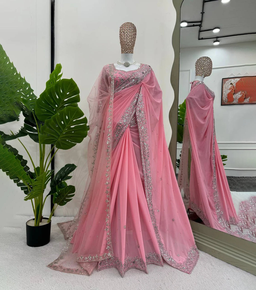Indian Premium Quality Georgette Saree for Women Beautifully Designed for Summer Formal Wear for Parties Weddings New Trending