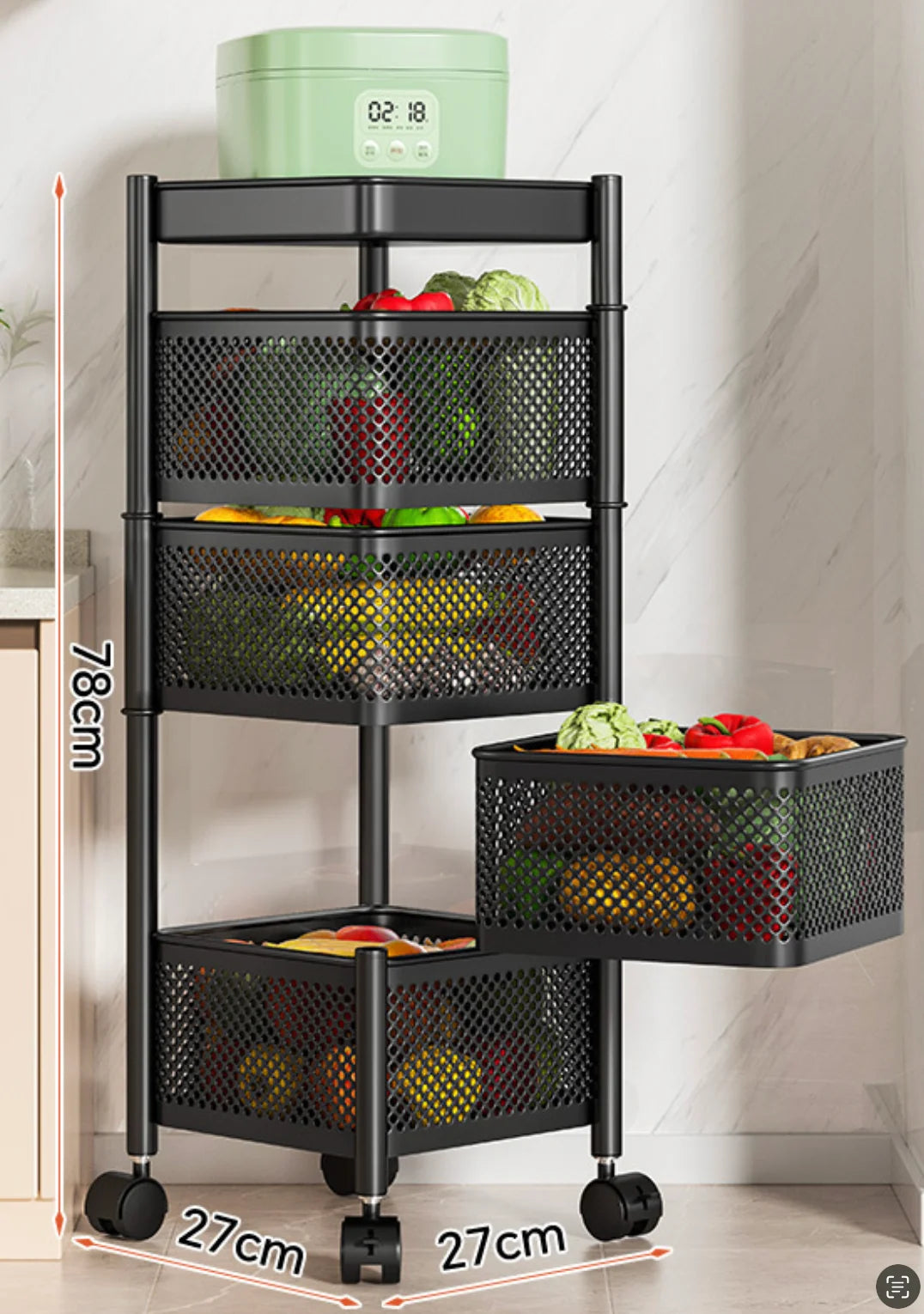 Wholesale Home Metal Kitchen Trolley Cart Multilayer Rotating Vegetable Baskets Movable Fruit Snack Organizer Storage Rack Shelf