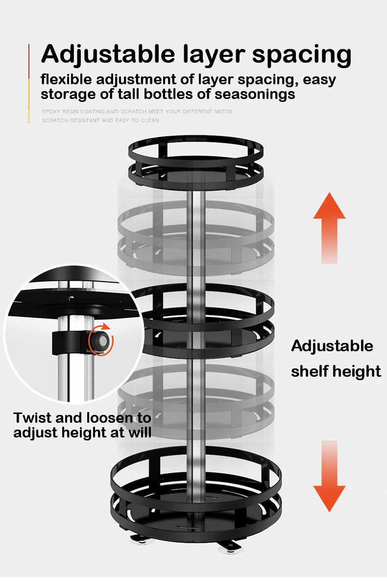 Multifunction Kitchen 3-layer Rotating Tray Storage Organizer Carbon Steel Spices Container Set Rack Jar Cans for Accessories