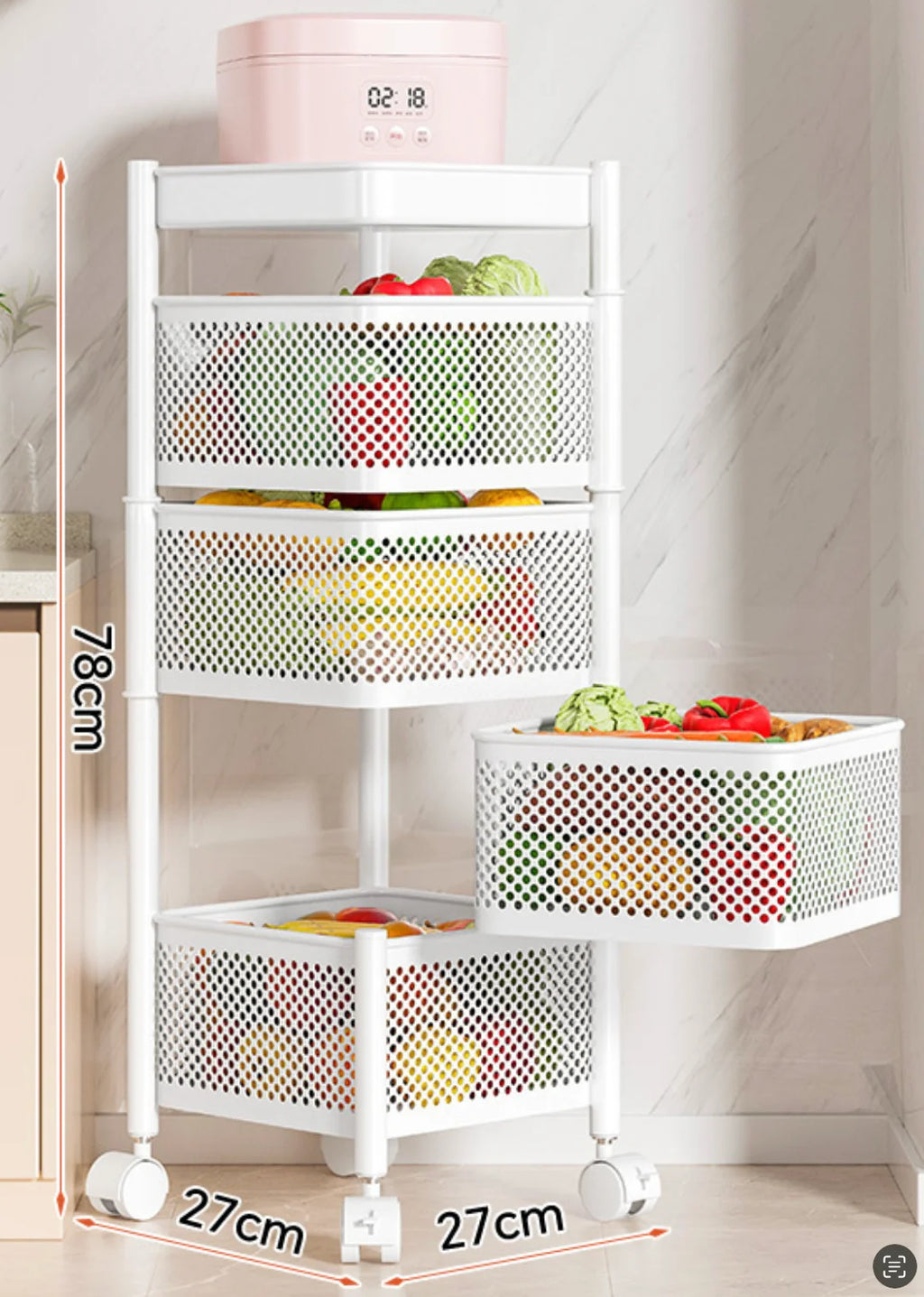 Wholesale Home Metal Kitchen Trolley Cart Multilayer Rotating Vegetable Baskets Movable Fruit Snack Organizer Storage Rack Shelf