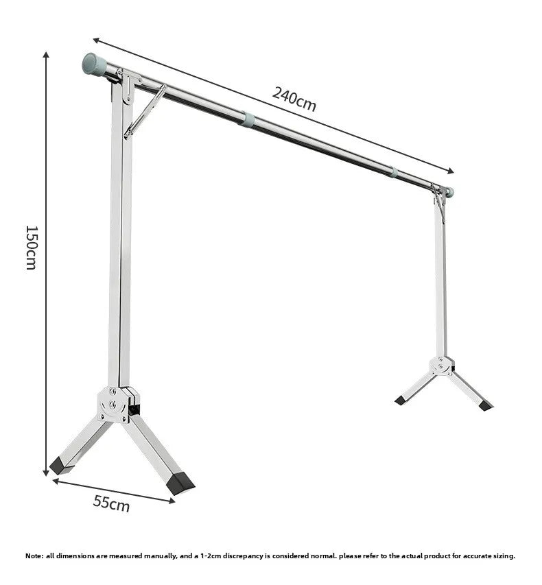 Foldable Extendable Single Rod Clothes Drying Rack Freestanding Laundry Garment Stand For Balcony Indoor Use