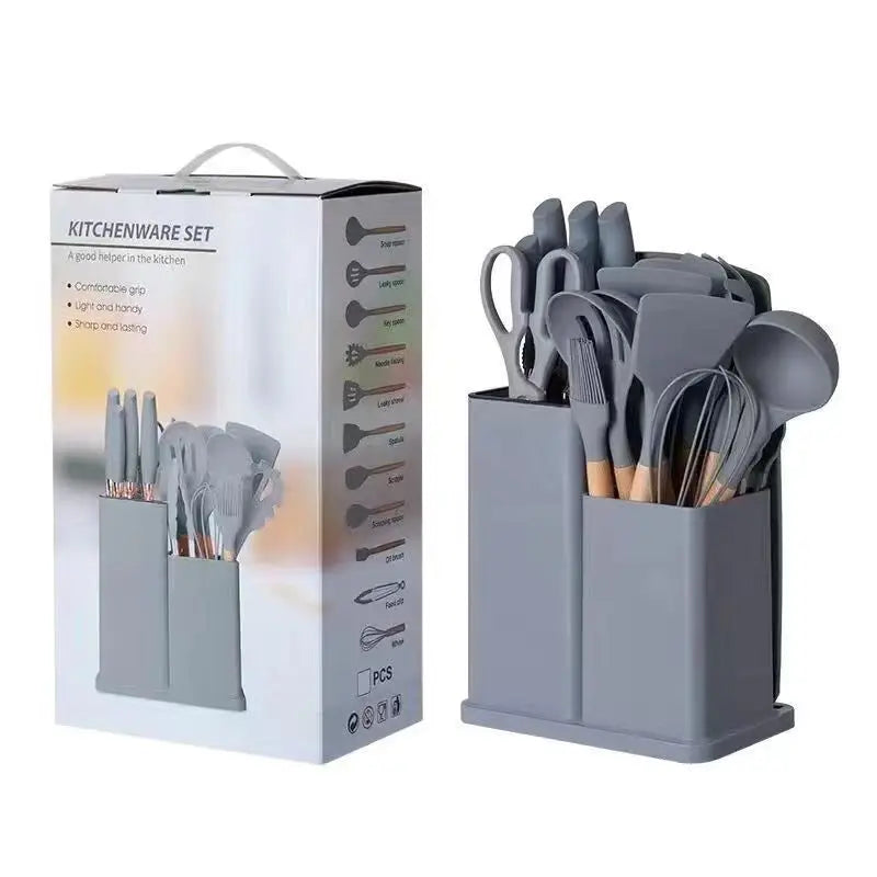New Bamboo 19-Piece Kitchen Utensil Set with Non-Stick Cookware Wooden Handles Professional Kitchen Tools