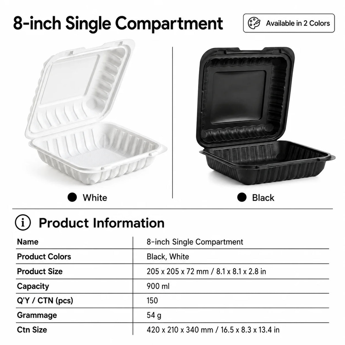 Black Single Compartment MFPP Clamshell Takeout Box Disposable Food Grade Microwave Safe Lunch Container Wholesale Bulk