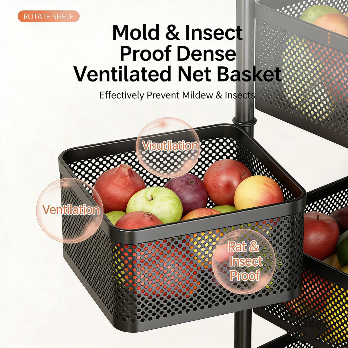 Wholesale Home Metal Kitchen Trolley Cart Multilayer Rotating Vegetable Baskets Movable Fruit Snack Organizer Storage Rack Shelf