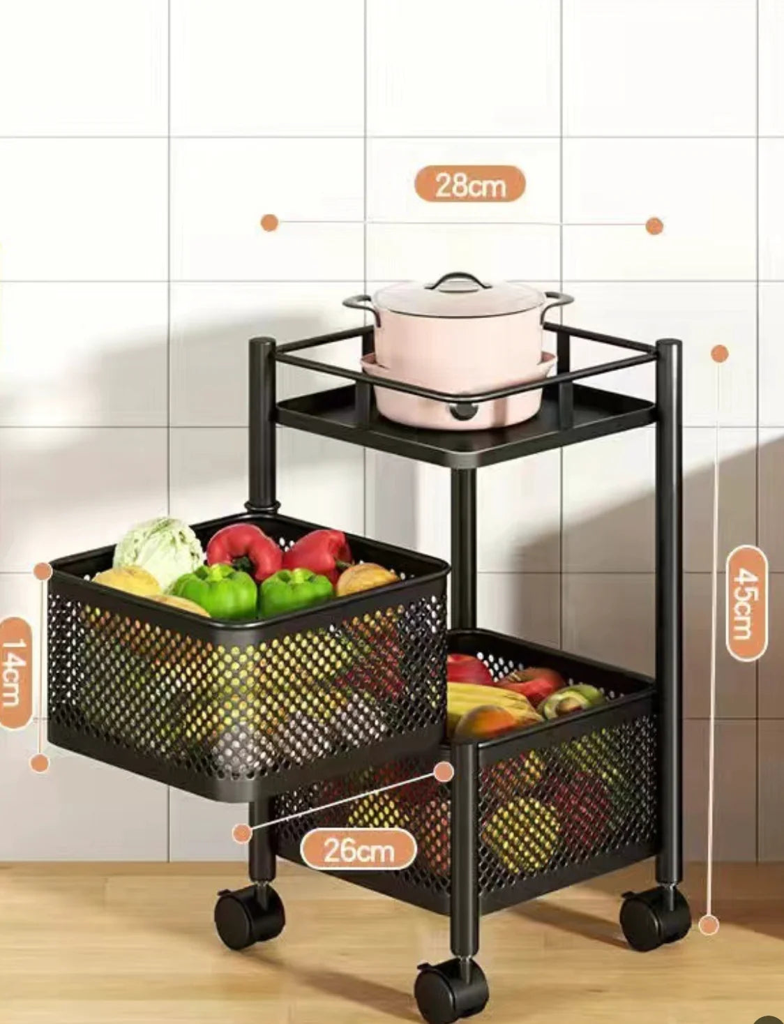 Wholesale Home Metal Kitchen Trolley Cart Multilayer Rotating Vegetable Baskets Movable Fruit Snack Organizer Storage Rack Shelf