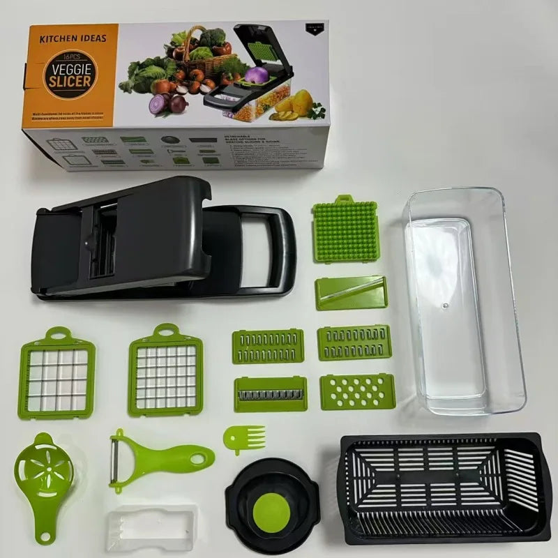 Manual Hand Fruits and Vegetable Cutter All in One 16 in 1 Vegetable Food Chopper Durable Kitchen Accessories Vegetable Cutter