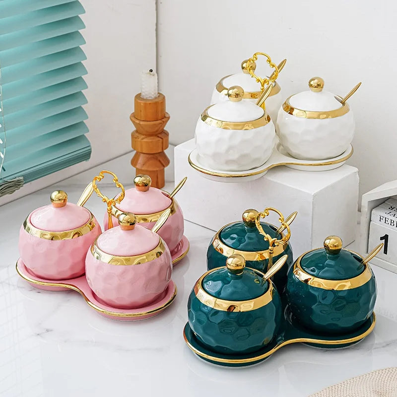 Ceramic Seasoning Jar Home Seasoning Box Set Full Set of Light Luxury Kitchen Seasoning Bottle Salt Storage Bottle