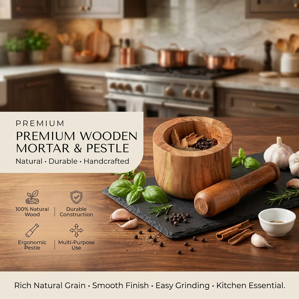 Acacia Wood Mortar Pestle Set Multifunctional Spice Grinder Garlic Masher Herb Crusher Household Seasoning Kitchen Use