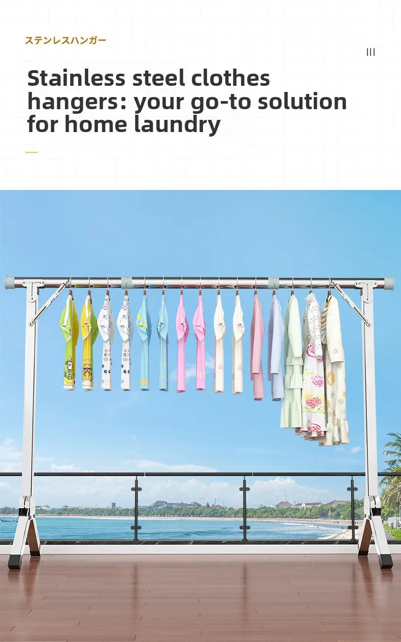 Foldable Extendable Single Rod Clothes Drying Rack Freestanding Laundry Garment Stand For Balcony Indoor Use