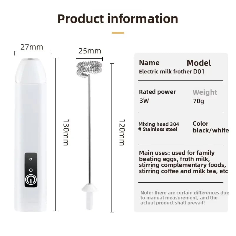 Reusable D01 Handheld Electric Milk Frother with 3 Speed Drink Coffee Mixer and Egg Beater USB Charging Base for Coffee Shop Use