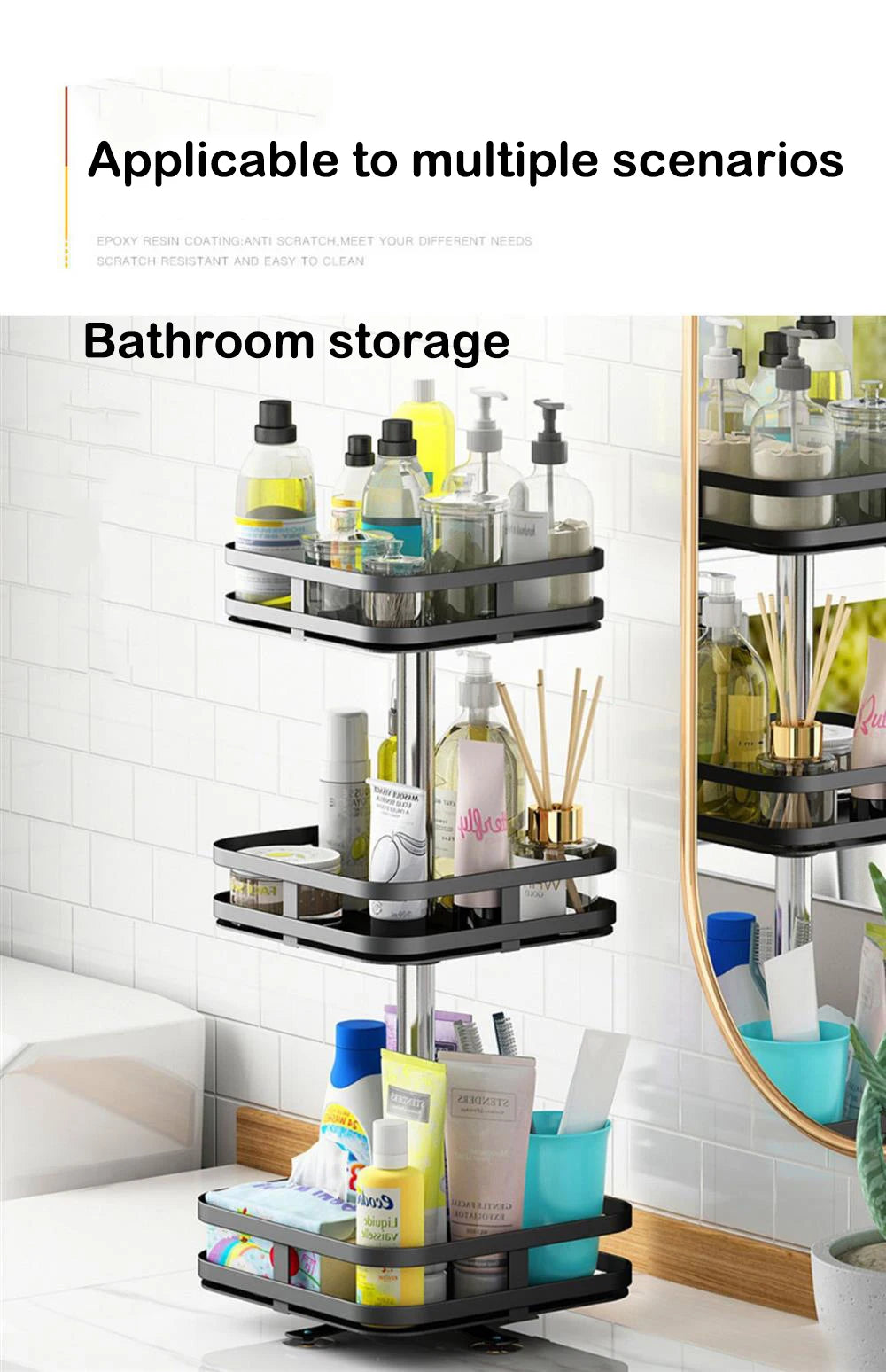 Multifunction Kitchen 3-layer Rotating Tray Storage Organizer Carbon Steel Spices Container Set Rack Jar Cans for Accessories