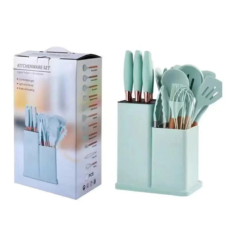New Bamboo 19-Piece Kitchen Utensil Set with Non-Stick Cookware Wooden Handles Professional Kitchen Tools