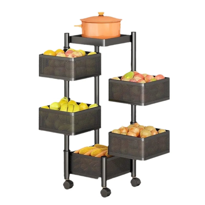 Wholesale Home Metal Kitchen Trolley Cart Multilayer Rotating Vegetable Baskets Movable Fruit Snack Organizer Storage Rack Shelf