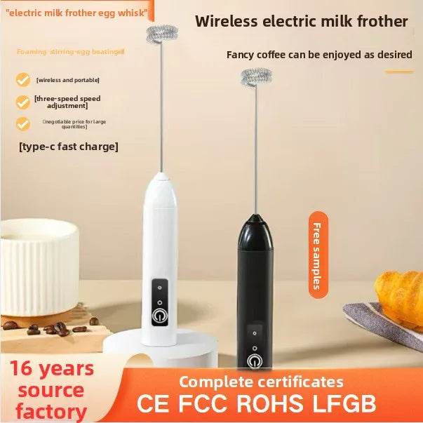 Reusable D01 Handheld Electric Milk Frother with 3 Speed Drink Coffee Mixer and Egg Beater USB Charging Base for Coffee Shop Use