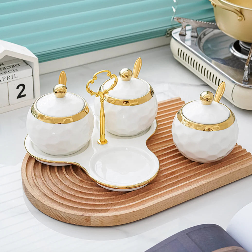 Ceramic Seasoning Jar Home Seasoning Box Set Full Set of Light Luxury Kitchen Seasoning Bottle Salt Storage Bottle