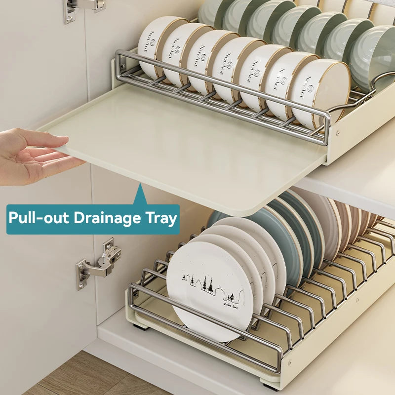 Stainless Steel Dish Racks Pull Cabinet Organizer Drainboard Set for Kitchen Counter Spice Storage Rack Modern Design
