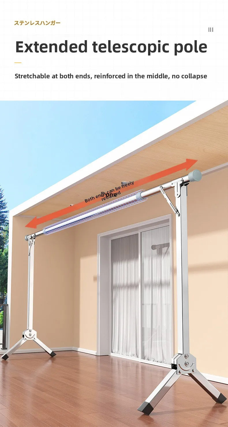 Foldable Extendable Single Rod Clothes Drying Rack Freestanding Laundry Garment Stand For Balcony Indoor Use