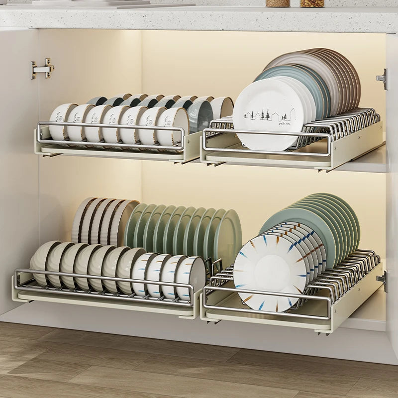 Stainless Steel Dish Racks Pull Cabinet Organizer Drainboard Set for Kitchen Counter Spice Storage Rack Modern Design