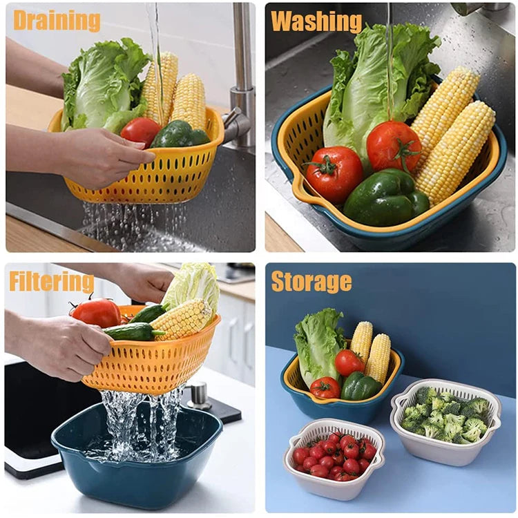 6-Piece Kitchen Multifunctional Drain Basket for Cleaning,Draining and Storing Fruits and Vegetables Easy to Place Safe Material