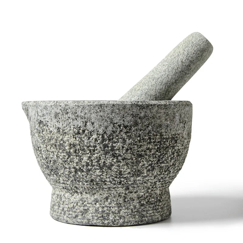 6inch Stone Mortar and Pestle Herb and Spice Tools Garlic Pepper Grinder Granite Bowl Pouring Lip Sprout Lakeland