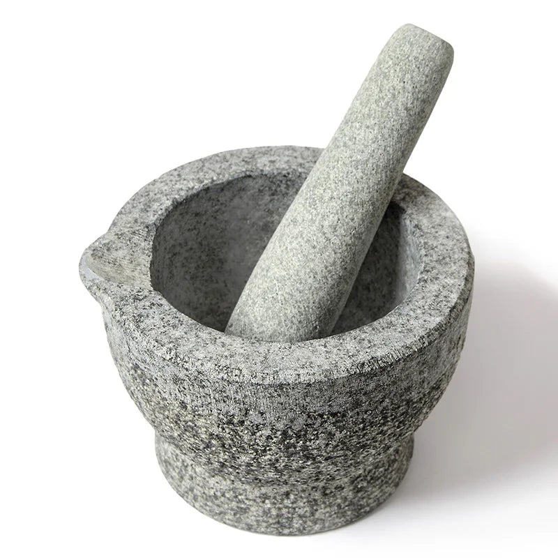 6inch Stone Mortar and Pestle Herb and Spice Tools Garlic Pepper Grinder Granite Bowl Pouring Lip Sprout Lakeland
