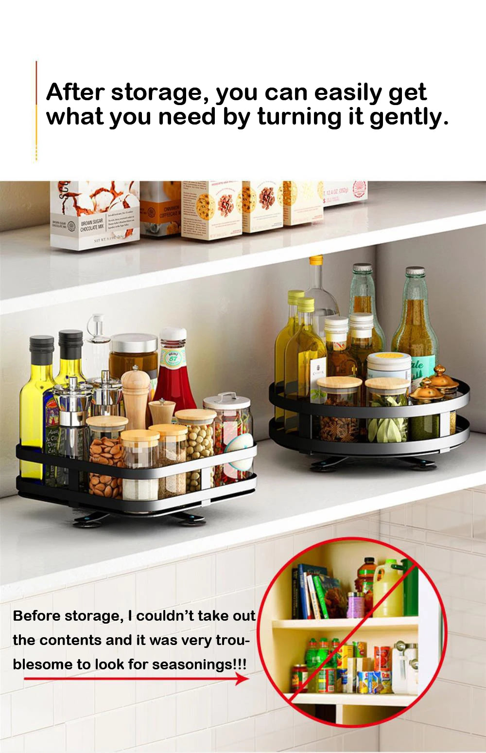 Multifunction Kitchen 3-layer Rotating Tray Storage Organizer Carbon Steel Spices Container Set Rack Jar Cans for Accessories