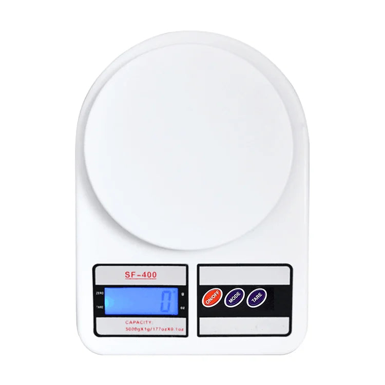SF400 Digital Kitchen Scale Electronic Food Weighing Balance Backlit Plastic Material Battery Powered Maximum Recommendation 7kg