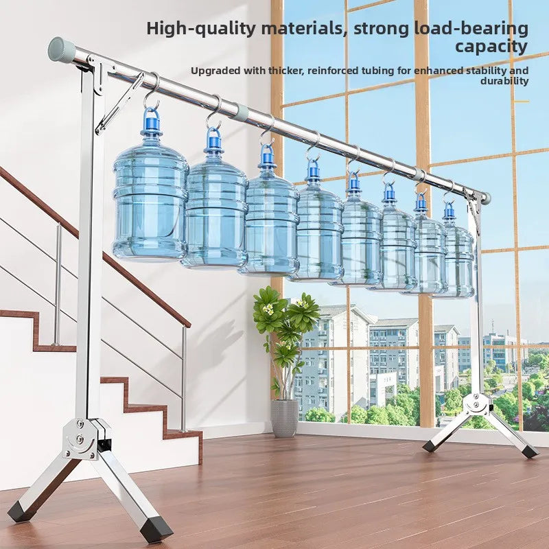 Foldable Extendable Single Rod Clothes Drying Rack Freestanding Laundry Garment Stand For Balcony Indoor Use