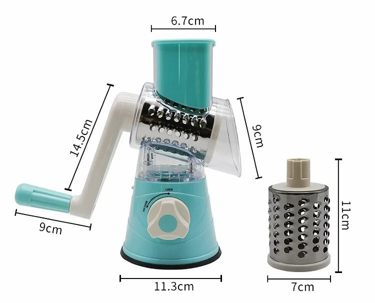 Multifunctional 3 in 1 Spiral Slicer Hand Manual Rotary Cheese Grater Food Slicer Veggie Dicer Vegetable Chopper Cutter