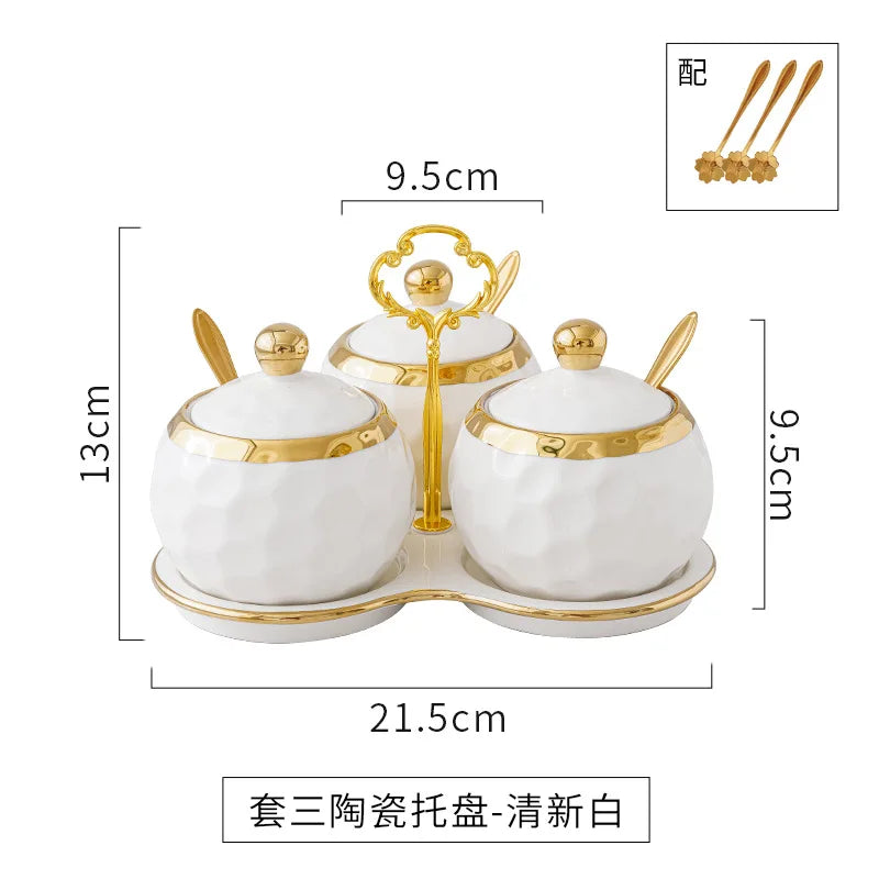 Ceramic Seasoning Jar Home Seasoning Box Set Full Set of Light Luxury Kitchen Seasoning Bottle Salt Storage Bottle