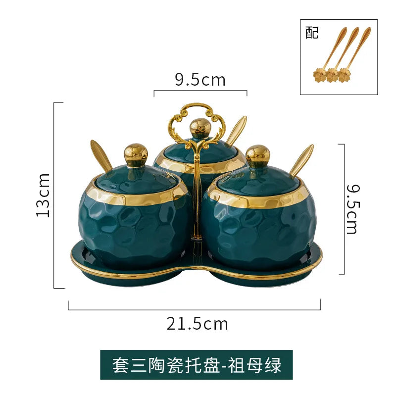 Ceramic Seasoning Jar Home Seasoning Box Set Full Set of Light Luxury Kitchen Seasoning Bottle Salt Storage Bottle