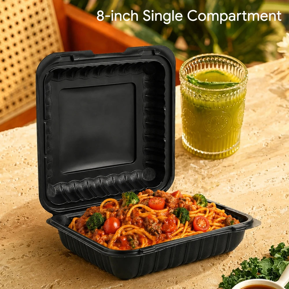 Black Single Compartment MFPP Clamshell Takeout Box Disposable Food Grade Microwave Safe Lunch Container Wholesale Bulk
