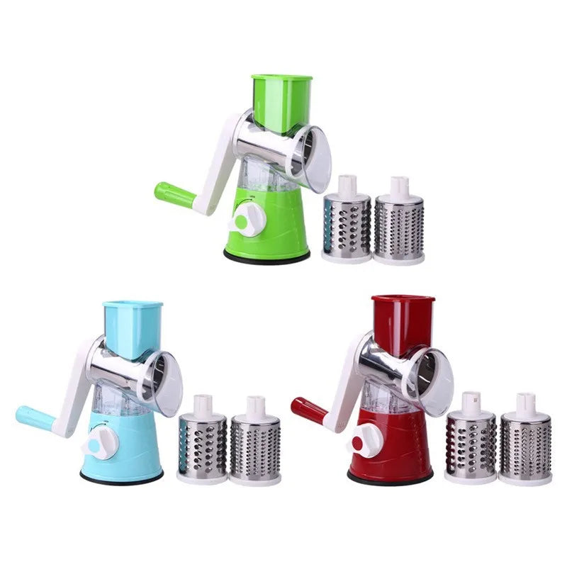 Multifunctional 3 in 1 Spiral Slicer Hand Manual Rotary Cheese Grater Food Slicer Veggie Dicer Vegetable Chopper Cutter
