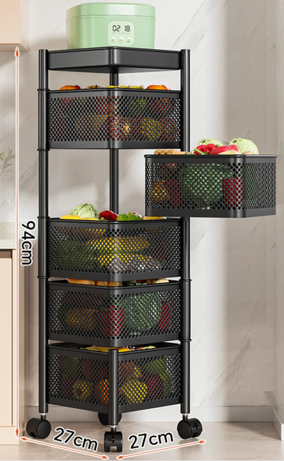 Wholesale Home Metal Kitchen Trolley Cart Multilayer Rotating Vegetable Baskets Movable Fruit Snack Organizer Storage Rack Shelf
